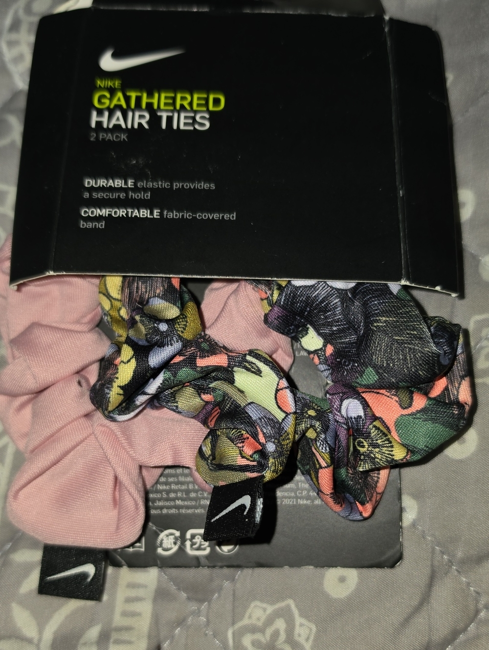 Nike Women’s Pink and Multicolor Floral Gathered Hair Ties - 2 Pack